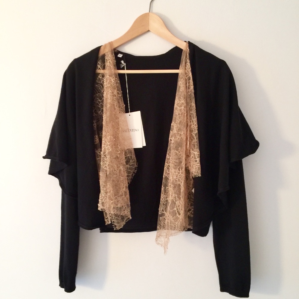 NWT VALENTINO BLACK VIRGIN & ECRU ITALIAN SILK LACE SWEATER